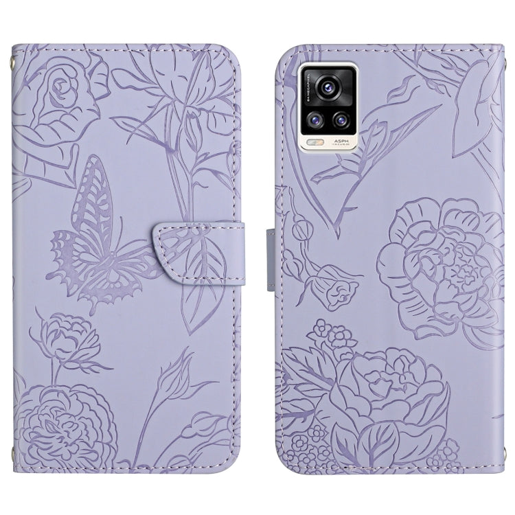 Custodia per cellulare in pelle goffrata con peonia a farfalla, For vivo S7 / V20 Pro, For vivo S9, For vivo S9e, For vivo S10 / S10 Pro