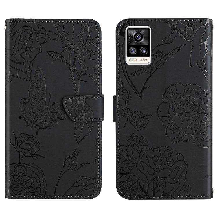 Custodia per cellulare in pelle goffrata con peonia a farfalla, For vivo S7 / V20 Pro, For vivo S9, For vivo S9e, For vivo S10 / S10 Pro