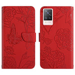 Custodia per cellulare in pelle goffrata con peonia a farfalla, For vivo S7 / V20 Pro, For vivo S9, For vivo S9e, For vivo S10 / S10 Pro