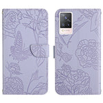Custodia per cellulare in pelle goffrata con peonia a farfalla, For vivo S7 / V20 Pro, For vivo S9, For vivo S9e, For vivo S10 / S10 Pro