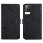 Custodia per cellulare in pelle goffrata con peonia a farfalla, For vivo S7 / V20 Pro, For vivo S9, For vivo S9e, For vivo S10 / S10 Pro