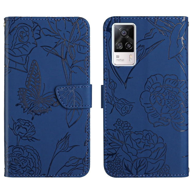 Custodia per cellulare in pelle goffrata con peonia a farfalla, For vivo S7 / V20 Pro, For vivo S9, For vivo S9e, For vivo S10 / S10 Pro
