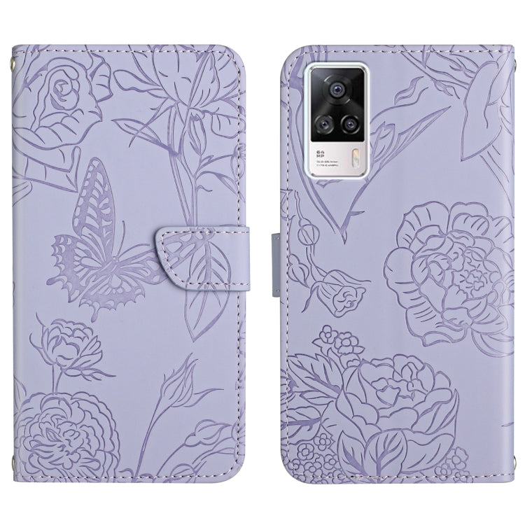 Custodia per cellulare in pelle goffrata con peonia a farfalla, For vivo S7 / V20 Pro, For vivo S9, For vivo S9e, For vivo S10 / S10 Pro