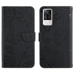 Custodia per cellulare in pelle goffrata con peonia a farfalla, For vivo S7 / V20 Pro, For vivo S9, For vivo S9e, For vivo S10 / S10 Pro