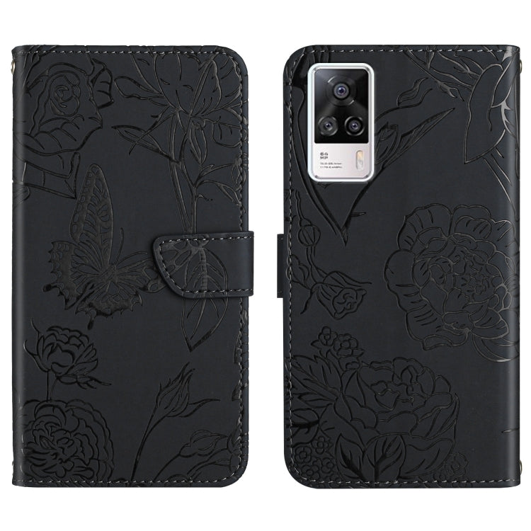 Custodia per cellulare in pelle goffrata con peonia a farfalla, For vivo S7 / V20 Pro, For vivo S9, For vivo S9e, For vivo S10 / S10 Pro