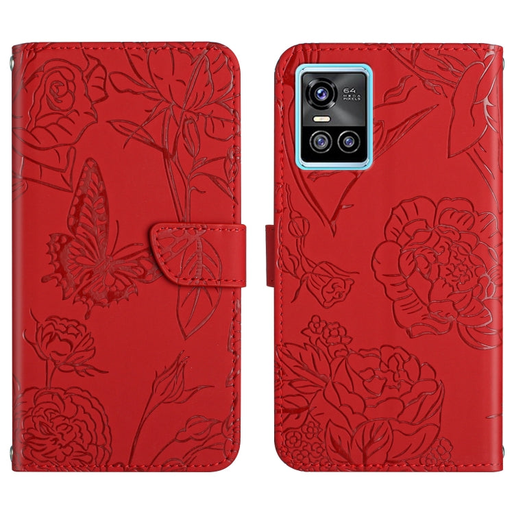 Custodia per cellulare in pelle goffrata con peonia a farfalla, For vivo S7 / V20 Pro, For vivo S9, For vivo S9e, For vivo S10 / S10 Pro