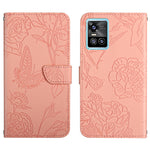 Custodia per cellulare in pelle goffrata con peonia a farfalla, For vivo S7 / V20 Pro, For vivo S9, For vivo S9e, For vivo S10 / S10 Pro