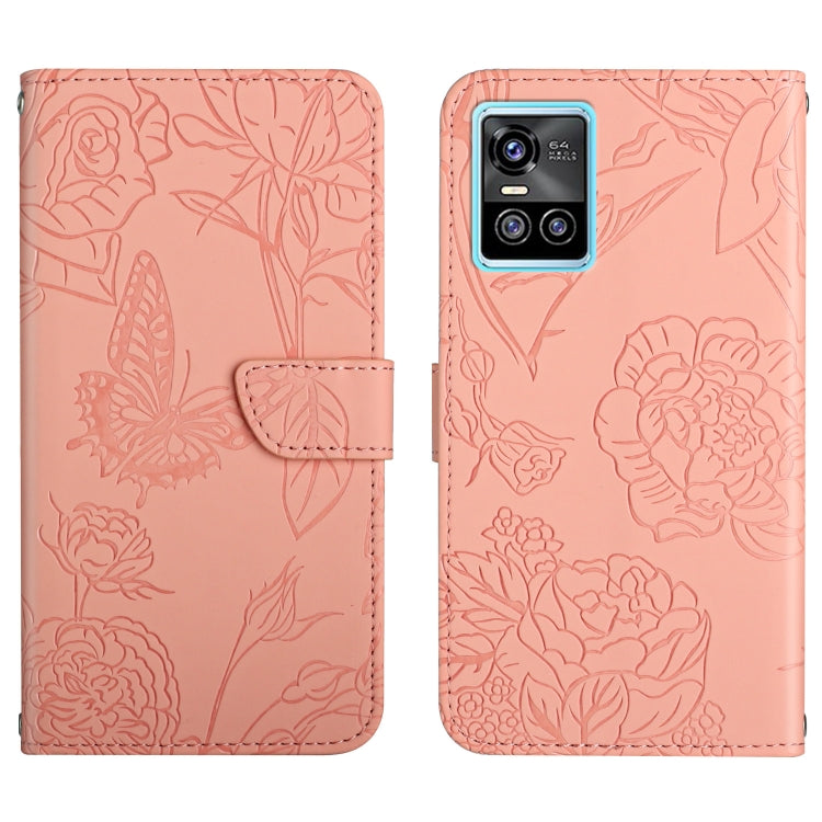 Custodia per cellulare in pelle goffrata con peonia a farfalla, For vivo S7 / V20 Pro, For vivo S9, For vivo S9e, For vivo S10 / S10 Pro