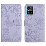 Custodia per cellulare in pelle goffrata con peonia a farfalla, For vivo S7 / V20 Pro, For vivo S9, For vivo S9e, For vivo S10 / S10 Pro
