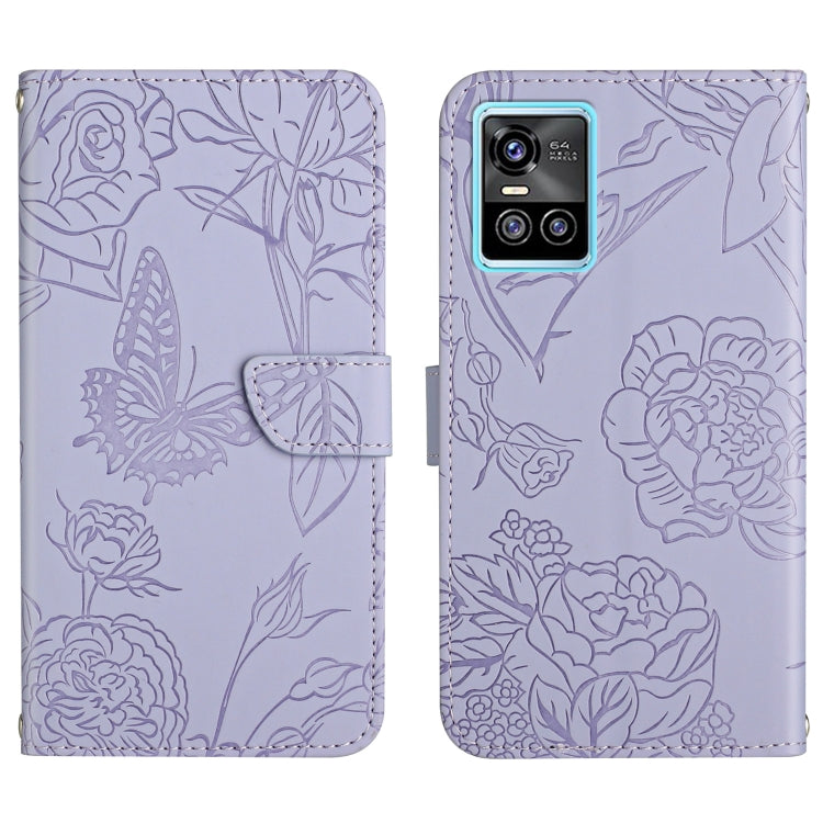 Custodia per cellulare in pelle goffrata con peonia a farfalla, For vivo S7 / V20 Pro, For vivo S9, For vivo S9e, For vivo S10 / S10 Pro