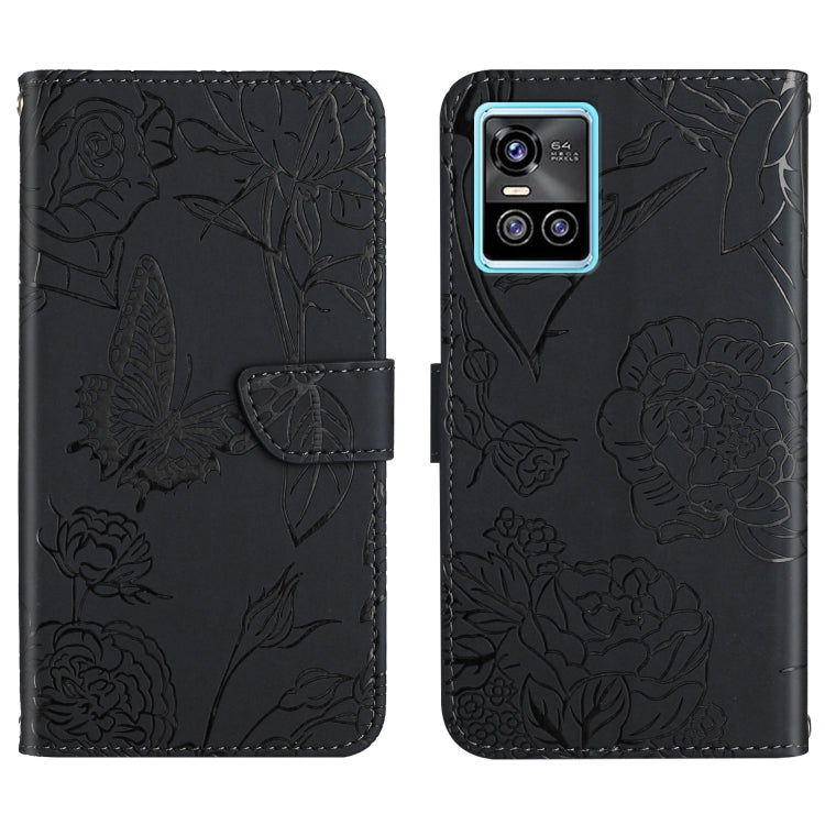 Custodia per cellulare in pelle goffrata con peonia a farfalla, For vivo S7 / V20 Pro, For vivo S9, For vivo S9e, For vivo S10 / S10 Pro