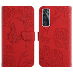 Custodia per cellulare in pelle goffrata con peonia a farfalla, For vivo V20 SE, For vivo V21 5G, For vivo V21e, For vivo Y20