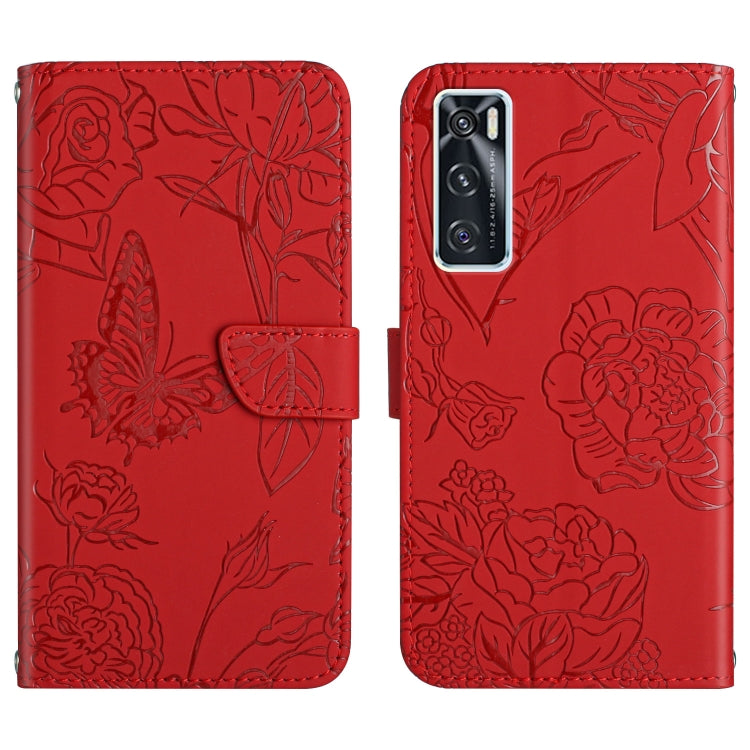 Custodia per cellulare in pelle goffrata con peonia a farfalla, For vivo V20 SE, For vivo V21 5G, For vivo V21e, For vivo Y20