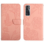 Custodia per cellulare in pelle goffrata con peonia a farfalla, For vivo V20 SE, For vivo V21 5G, For vivo V21e, For vivo Y20