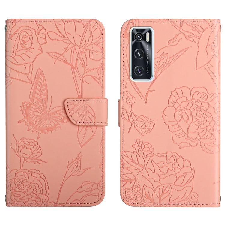 Custodia per cellulare in pelle goffrata con peonia a farfalla, For vivo V20 SE, For vivo V21 5G, For vivo V21e, For vivo Y20