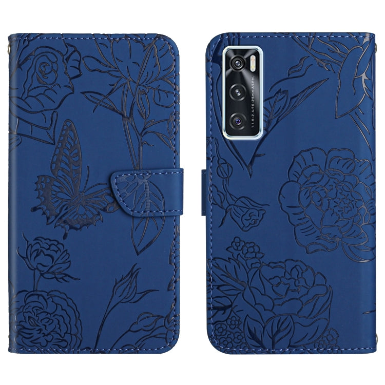 Custodia per cellulare in pelle goffrata con peonia a farfalla, For vivo V20 SE, For vivo V21 5G, For vivo V21e, For vivo Y20