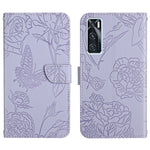 Custodia per cellulare in pelle goffrata con peonia a farfalla, For vivo V20 SE, For vivo V21 5G, For vivo V21e, For vivo Y20