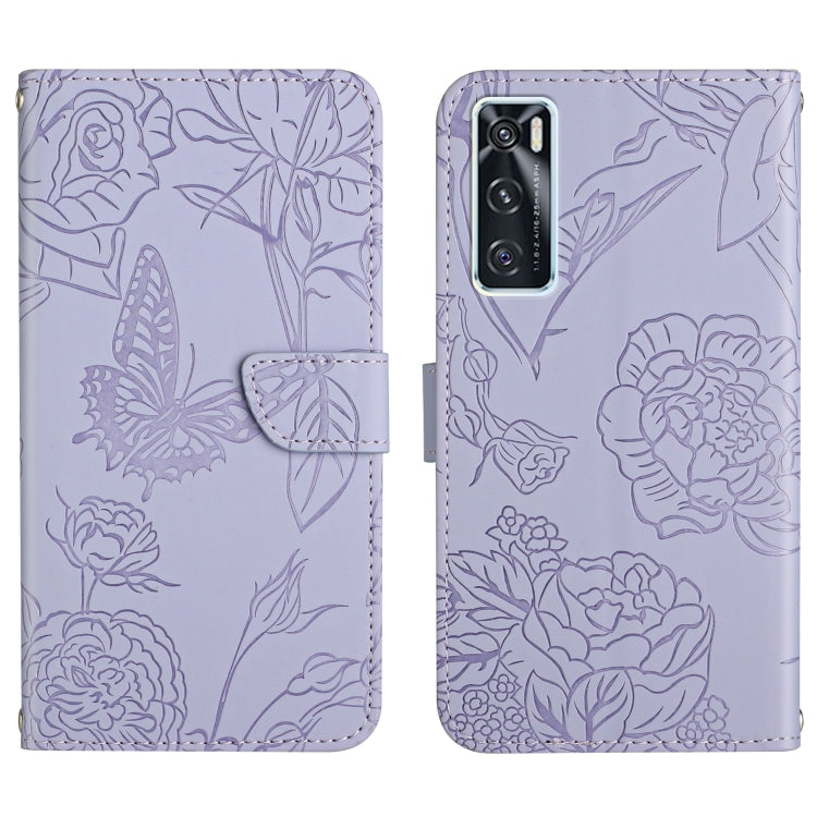 Custodia per cellulare in pelle goffrata con peonia a farfalla, For vivo V20 SE, For vivo V21 5G, For vivo V21e, For vivo Y20