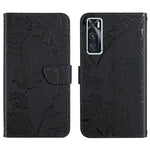 Custodia per cellulare in pelle goffrata con peonia a farfalla, For vivo V20 SE, For vivo V21 5G, For vivo V21e, For vivo Y20