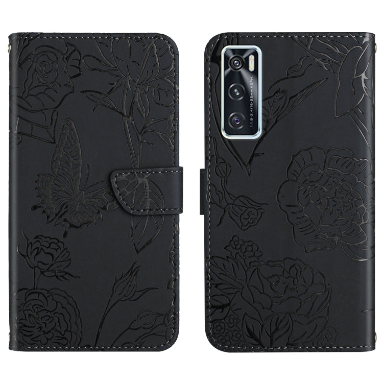 Custodia per cellulare in pelle goffrata con peonia a farfalla, For vivo V20 SE, For vivo V21 5G, For vivo V21e, For vivo Y20