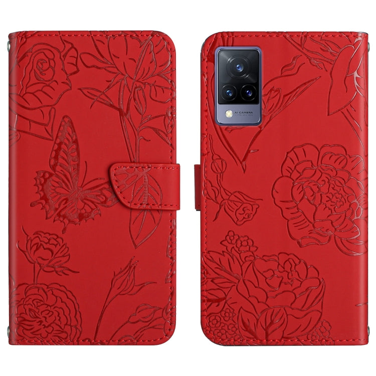 Custodia per cellulare in pelle goffrata con peonia a farfalla, For vivo V20 SE, For vivo V21 5G, For vivo V21e, For vivo Y20