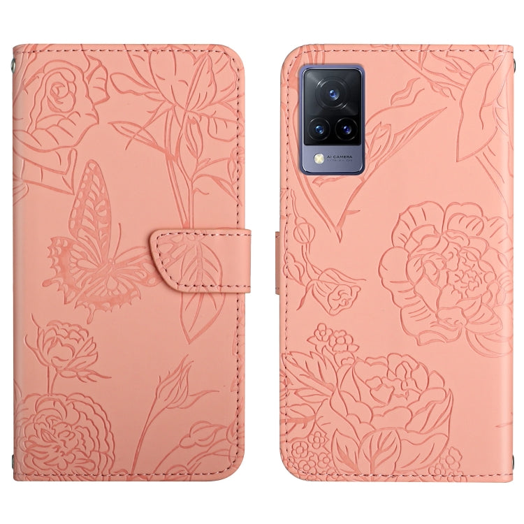 Custodia per cellulare in pelle goffrata con peonia a farfalla, For vivo V20 SE, For vivo V21 5G, For vivo V21e, For vivo Y20