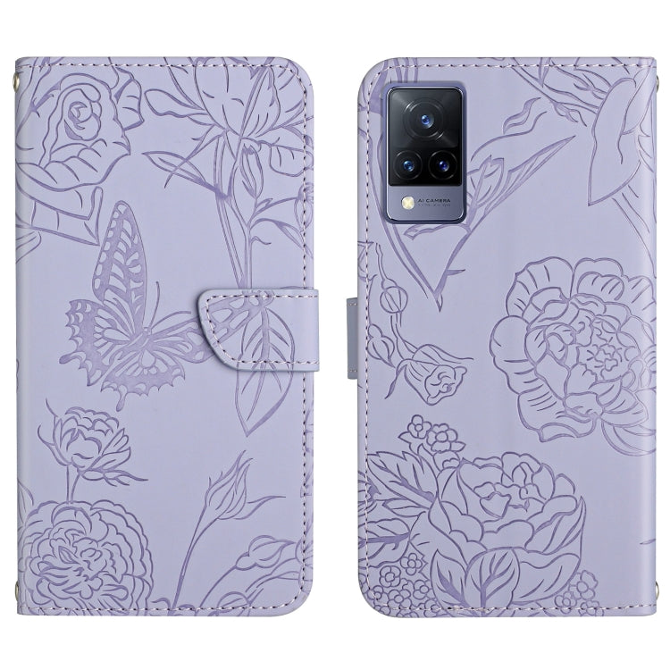 Custodia per cellulare in pelle goffrata con peonia a farfalla, For vivo V20 SE, For vivo V21 5G, For vivo V21e, For vivo Y20