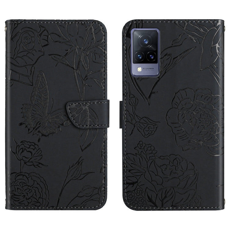 Custodia per cellulare in pelle goffrata con peonia a farfalla, For vivo V20 SE, For vivo V21 5G, For vivo V21e, For vivo Y20