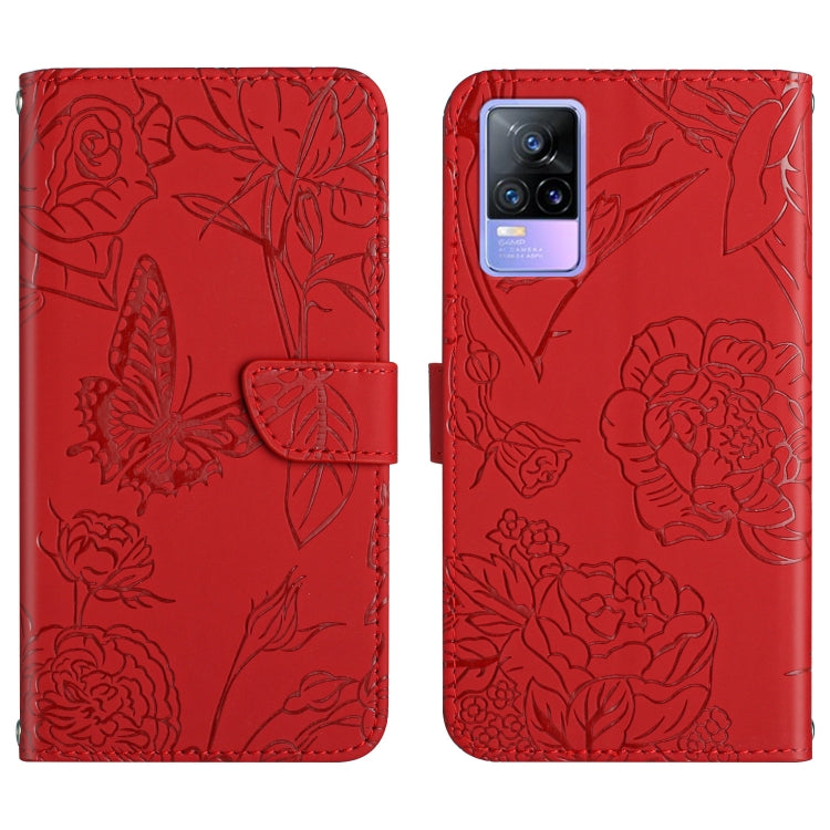 Custodia per cellulare in pelle goffrata con peonia a farfalla, For vivo V20 SE, For vivo V21 5G, For vivo V21e, For vivo Y20