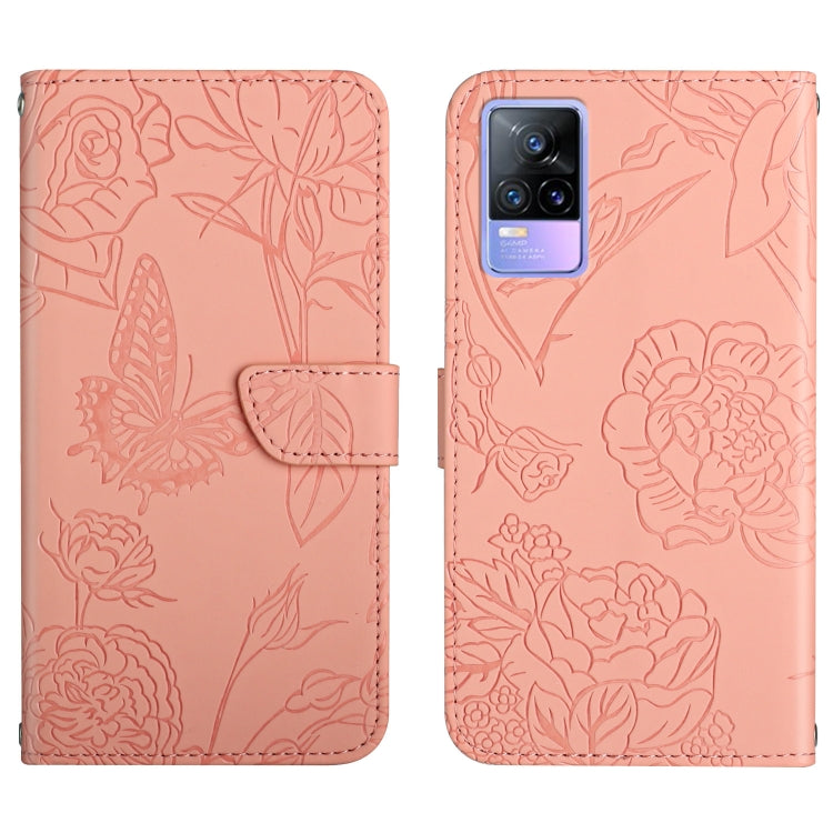 Custodia per cellulare in pelle goffrata con peonia a farfalla, For vivo V20 SE, For vivo V21 5G, For vivo V21e, For vivo Y20