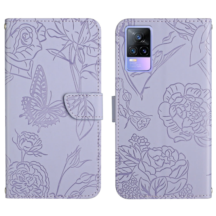 Custodia per cellulare in pelle goffrata con peonia a farfalla, For vivo V20 SE, For vivo V21 5G, For vivo V21e, For vivo Y20