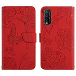 Custodia per cellulare in pelle goffrata con peonia a farfalla, For vivo V20 SE, For vivo V21 5G, For vivo V21e, For vivo Y20