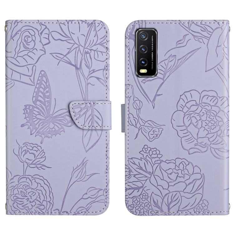 Custodia per cellulare in pelle goffrata con peonia a farfalla, For vivo V20 SE, For vivo V21 5G, For vivo V21e, For vivo Y20
