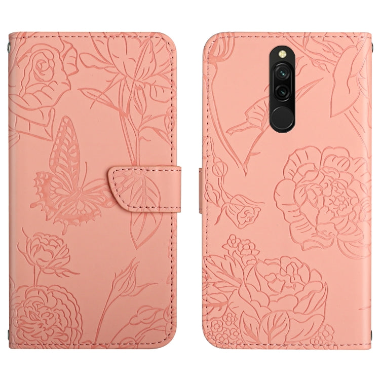 Custodia per cellulare in pelle goffrata con peonia a farfalla, For Xiaomi Redmi 8 / 8A, For Xiaomi Redmi 9, For Xiaomi Redmi 9A, For Xiaomi Redmi 9C