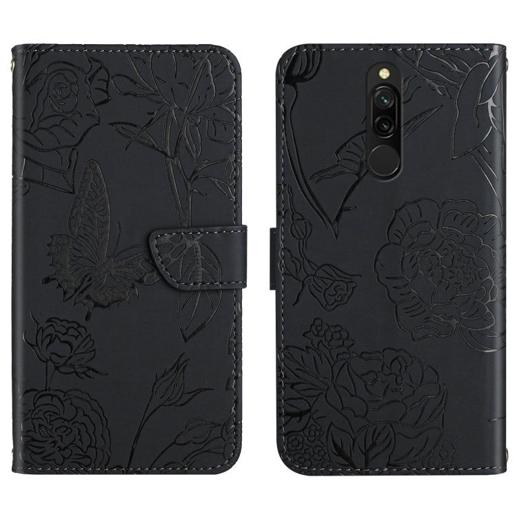 Custodia per cellulare in pelle goffrata con peonia a farfalla, For Xiaomi Redmi 8 / 8A, For Xiaomi Redmi 9, For Xiaomi Redmi 9A, For Xiaomi Redmi 9C