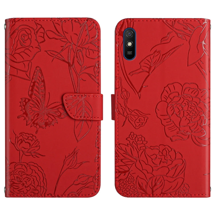 Custodia per cellulare in pelle goffrata con peonia a farfalla, For Xiaomi Redmi 8 / 8A, For Xiaomi Redmi 9, For Xiaomi Redmi 9A, For Xiaomi Redmi 9C