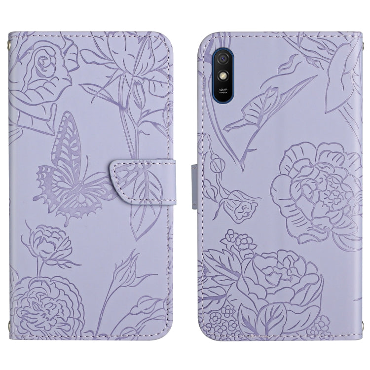Custodia per cellulare in pelle goffrata con peonia a farfalla, For Xiaomi Redmi 8 / 8A, For Xiaomi Redmi 9, For Xiaomi Redmi 9A, For Xiaomi Redmi 9C