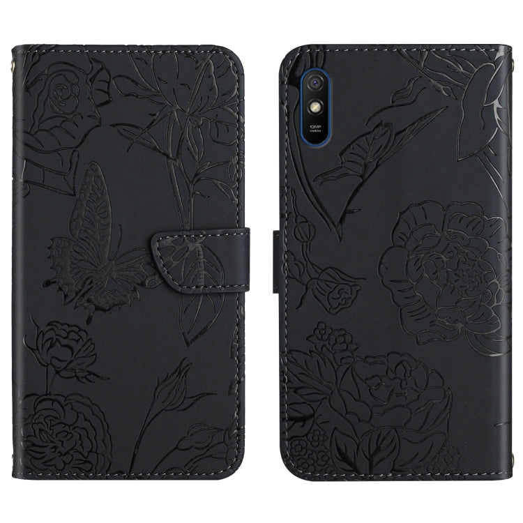 Custodia per cellulare in pelle goffrata con peonia a farfalla, For Xiaomi Redmi 8 / 8A, For Xiaomi Redmi 9, For Xiaomi Redmi 9A, For Xiaomi Redmi 9C