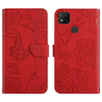 Custodia per cellulare in pelle goffrata con peonia a farfalla, For Xiaomi Redmi 8 / 8A, For Xiaomi Redmi 9, For Xiaomi Redmi 9A, For Xiaomi Redmi 9C