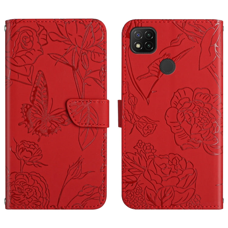Custodia per cellulare in pelle goffrata con peonia a farfalla, For Xiaomi Redmi 8 / 8A, For Xiaomi Redmi 9, For Xiaomi Redmi 9A, For Xiaomi Redmi 9C