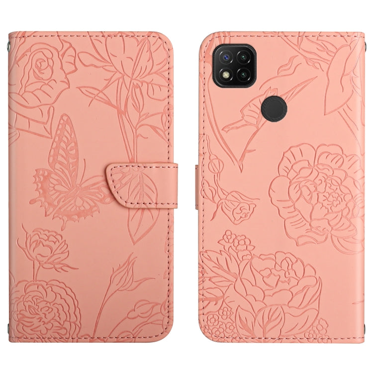 Custodia per cellulare in pelle goffrata con peonia a farfalla, For Xiaomi Redmi 8 / 8A, For Xiaomi Redmi 9, For Xiaomi Redmi 9A, For Xiaomi Redmi 9C