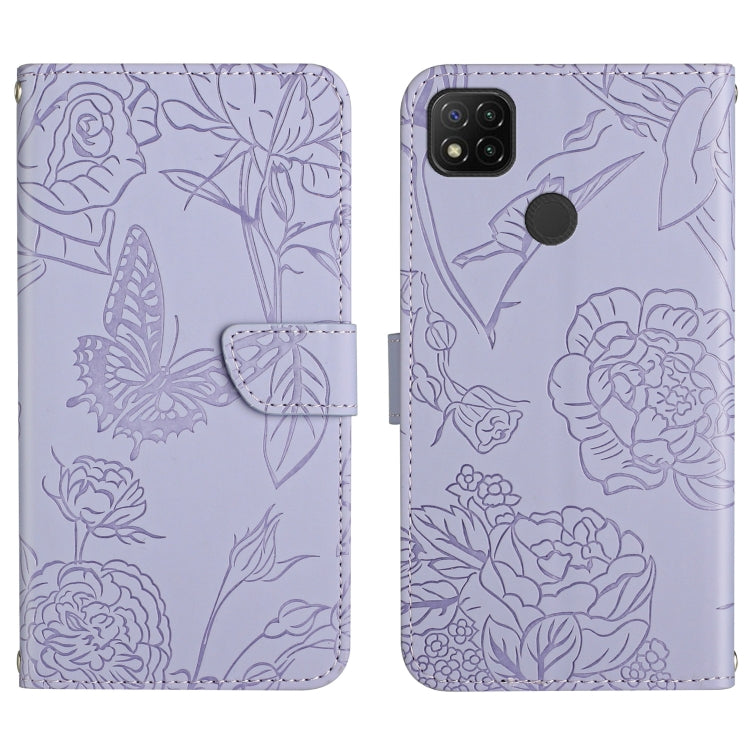 Custodia per cellulare in pelle goffrata con peonia a farfalla, For Xiaomi Redmi 8 / 8A, For Xiaomi Redmi 9, For Xiaomi Redmi 9A, For Xiaomi Redmi 9C