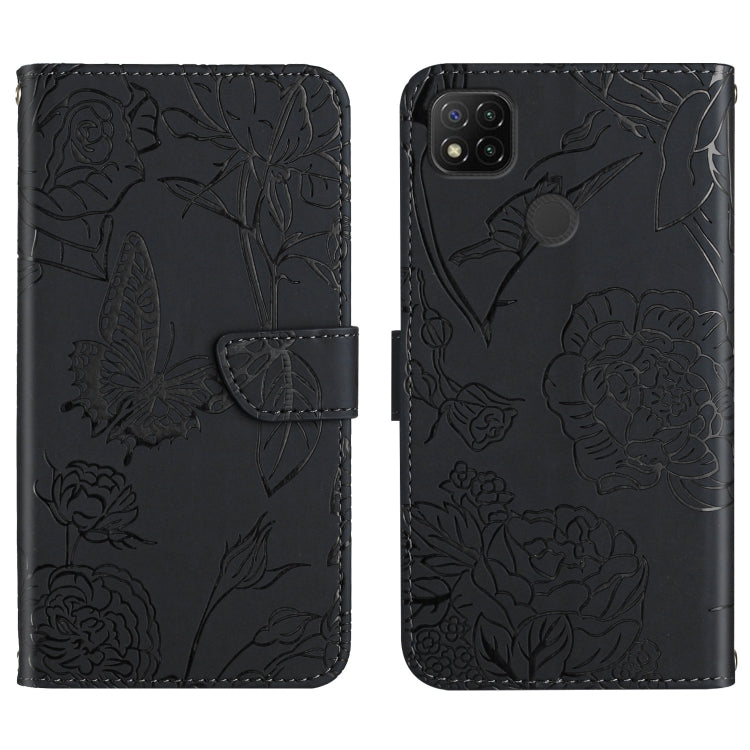 Custodia per cellulare in pelle goffrata con peonia a farfalla, For Xiaomi Redmi 8 / 8A, For Xiaomi Redmi 9, For Xiaomi Redmi 9A, For Xiaomi Redmi 9C