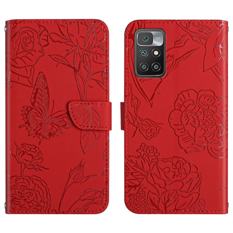 Custodia per cellulare in pelle goffrata con peonia a farfalla, For Xiaomi Redmi 10 4G, For Xiaomi Redmi 10 5G / Note 11E, For Xiaomi Redmi 10C, For Xiaomi Redmi K30 Pro