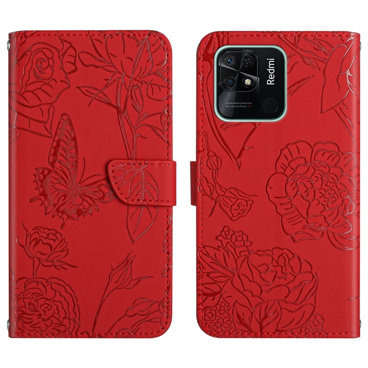 Custodia per cellulare in pelle goffrata con peonia a farfalla, For Xiaomi Redmi 10 4G, For Xiaomi Redmi 10 5G / Note 11E, For Xiaomi Redmi 10C, For Xiaomi Redmi K30 Pro