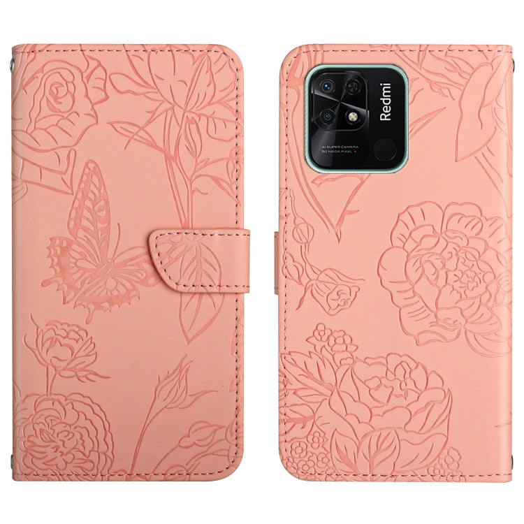 Custodia per cellulare in pelle goffrata con peonia a farfalla, For Xiaomi Redmi 10 4G, For Xiaomi Redmi 10 5G / Note 11E, For Xiaomi Redmi 10C, For Xiaomi Redmi K30 Pro