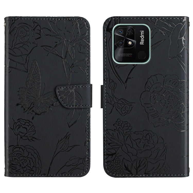 Custodia per cellulare in pelle goffrata con peonia a farfalla, For Xiaomi Redmi 10 4G, For Xiaomi Redmi 10 5G / Note 11E, For Xiaomi Redmi 10C, For Xiaomi Redmi K30 Pro