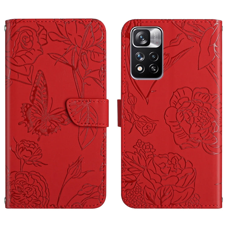 Custodia per cellulare in pelle goffrata con peonia a farfalla, For Xiaomi Redmi Note 11 5G Chinese Version, For Xiaomi Redmi Note 11 Pro Foreign Version, For Xiaomi Redmi Note 11 Pro / Poco M4 Pro 5G, For Xiaomi Mi 10 Lite 5G