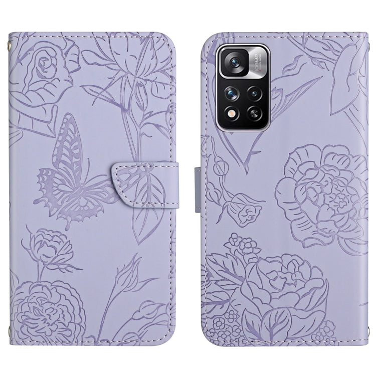 Custodia per cellulare in pelle goffrata con peonia a farfalla, For Xiaomi Redmi Note 11 5G Chinese Version, For Xiaomi Redmi Note 11 Pro Foreign Version, For Xiaomi Redmi Note 11 Pro / Poco M4 Pro 5G, For Xiaomi Mi 10 Lite 5G
