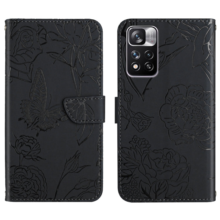 Custodia per cellulare in pelle goffrata con peonia a farfalla, For Xiaomi Redmi Note 11 5G Chinese Version, For Xiaomi Redmi Note 11 Pro Foreign Version, For Xiaomi Redmi Note 11 Pro / Poco M4 Pro 5G, For Xiaomi Mi 10 Lite 5G